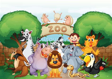 Animal Zoo Wall Mural | Animal Zoo Wallpaper | Wallsauce | Cartoon zoo ...