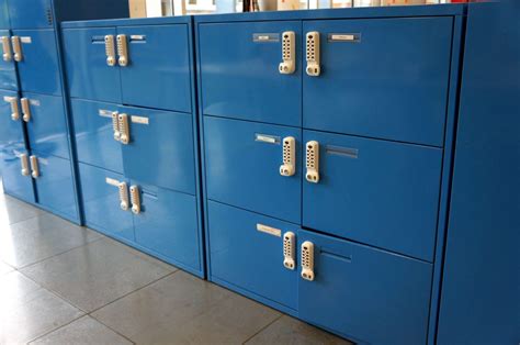 6 Compartment Lockers With Combination Locks - In Blue - Office Resale