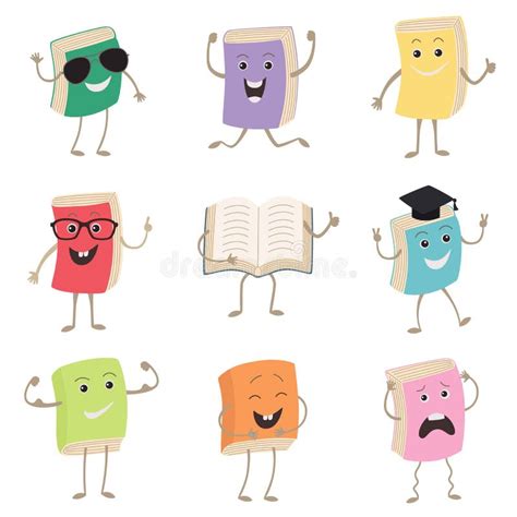 Funny And Cute Cartoon Book Vector Characters. Happy Library Books ...