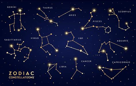 Golden zodiac constellations shining in night sky 21948715 Vector Art at Vecteezy