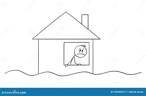 Person Looking on Flooding from the Window of Flooded House, Vector ...