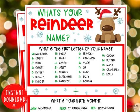 Whats Your Reindeer Name Game Funny Christmas Printable Name | Etsy