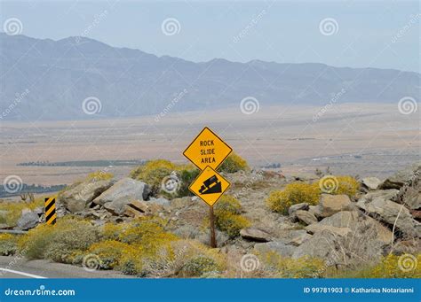 Rock Slide Area Sign Overlooking Borrego Springs Landscape Stock Image ...