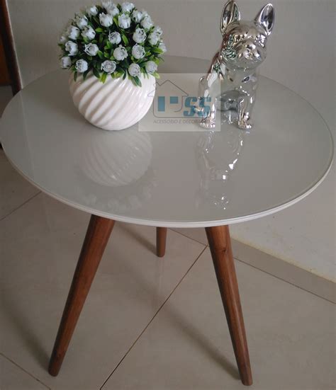 Mesa De Centro Redonda Off White Vidro Pé Palito Tampo 50 Cm - R$ 227 ...