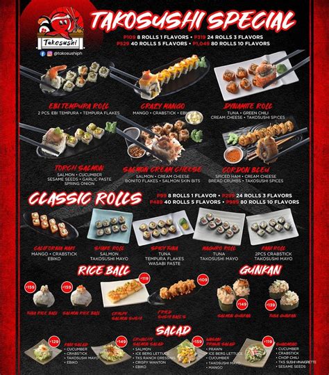 Menu at TAKOSUSHI, Malolos