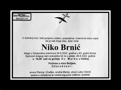 Niko Brnić – Osmrtnice Livno