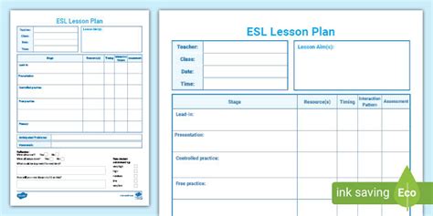 FREE! - 👉 Lesson Plan Template for ESL - ESL Primary Resources