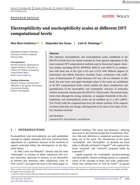 (PDF) Electrophilicity and Nucleophilicity Scales at Different DFT Computational Levels