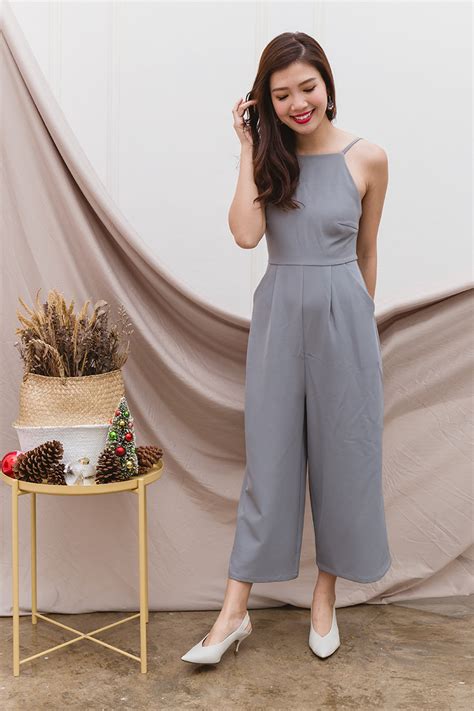 Tasha Culottes Low-back Jumpsuit in Dust Blue | FlymetoParis