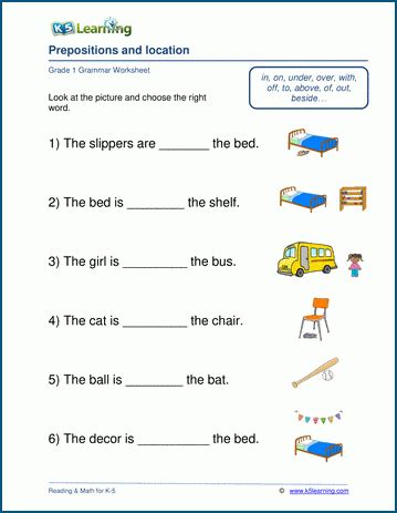 Preposition Worksheets For Grade 1