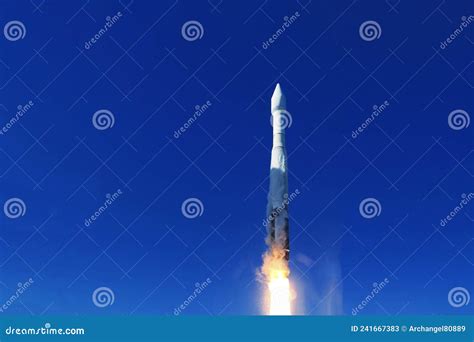 Take Off Space Rocket on a Background of Blue Sky and Sun. Elements of ...