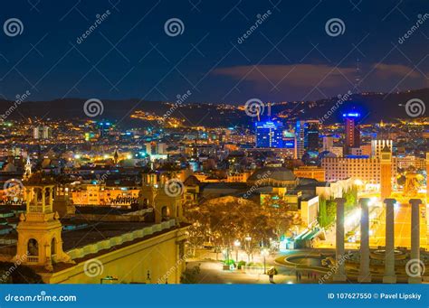 BARCELONA, SPAIN - JANUARY 02, 2018: View on Spanish Square from ...