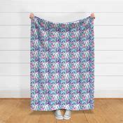 Shroomy Yeti 60's Floral in Blue + Lilac Fabric | Spoonflower
