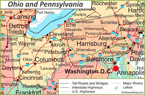 Map of Ohio and Pennsylvania - Ontheworldmap.com