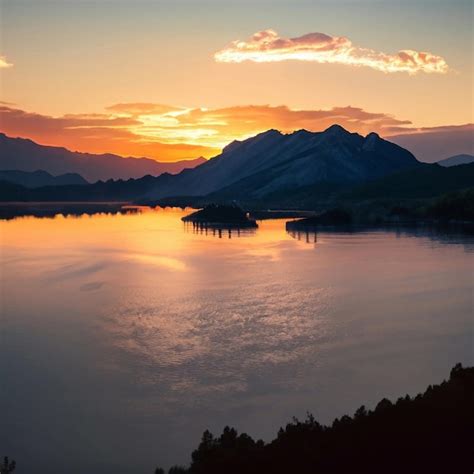 Premium AI Image | Sunrise and Mountain Lake