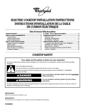 Fillable Online ELECTRIC COOKTOP INSTALLATION INSTRUCTIONS Fax Email Print - pdfFiller