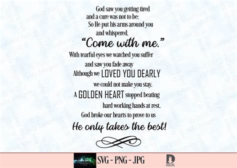 God Saw You Getting Tired Sympathy Messagesmemorial Print - Etsy