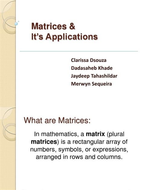 Final PPT-Matrices & Its Applications_presentation | Matrix ...