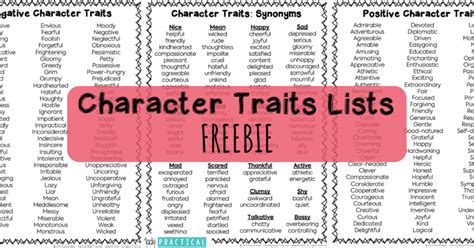 Printable Character Traits List - Positive and Negative Traits - Teaching Made Practical