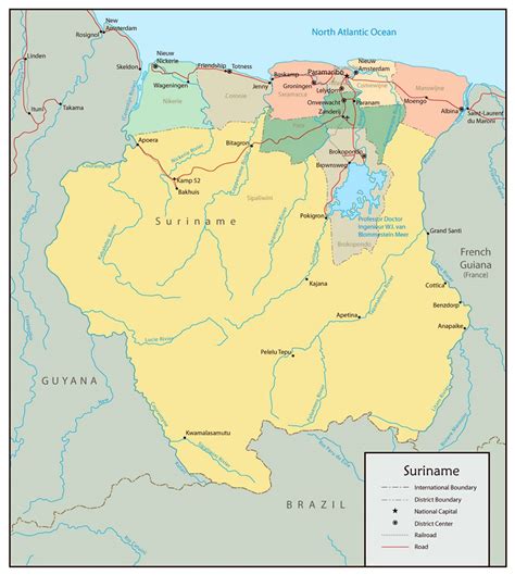 Large political and administrative map of Suriname with roads and ...