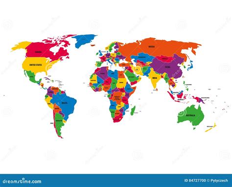 Multi-colored Political Vector Map of World with National Borders and Country Names on White ...