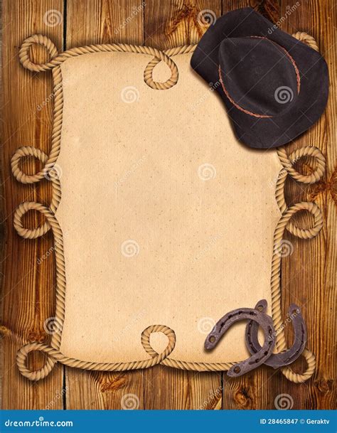 Cowboy Background with Rope Frame and Western Clothes Stock Illustration - Illustration of wood ...