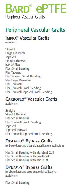 BARD ePTFE Peripheral Vascular Grafts Catalog