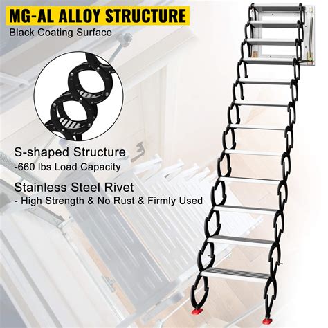 VEVOR Attic Steps Pull Down 12 Steps Attic Stairs Alloy Attic Access Ladder, Black Pulldown ...