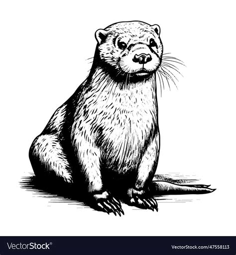 Otter drawing isolated hand drawn engraved style Vector Image