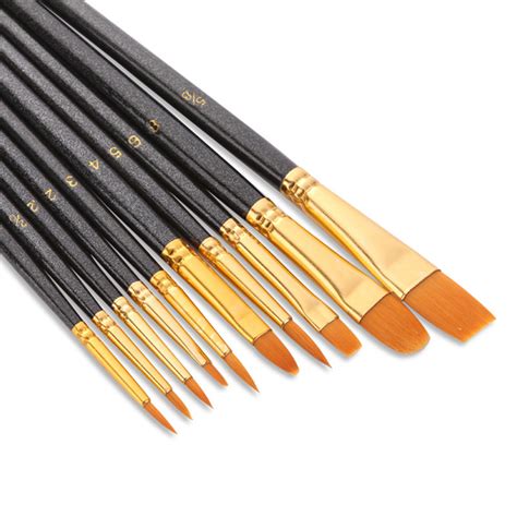 10Pcs Paint Brushes Nylon Hair Brushes for Acrylic Watercolor Painting Artist Professional ...