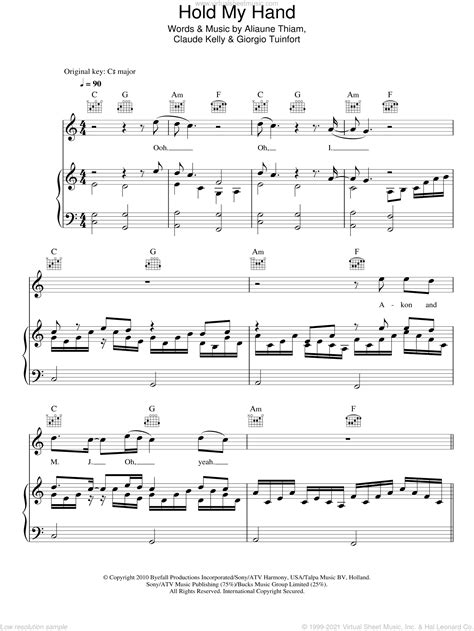 Akon - Hold My Hand sheet music for voice, piano or guitar [PDF]