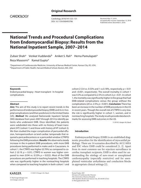 National Trends and Procedural Complications from Endomyocardial Biopsy: Results from the ...