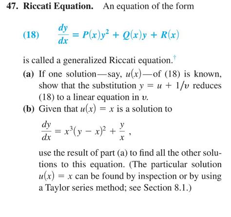 Solved Riccati Equation. An equation of the form dy/dx = | Chegg.com