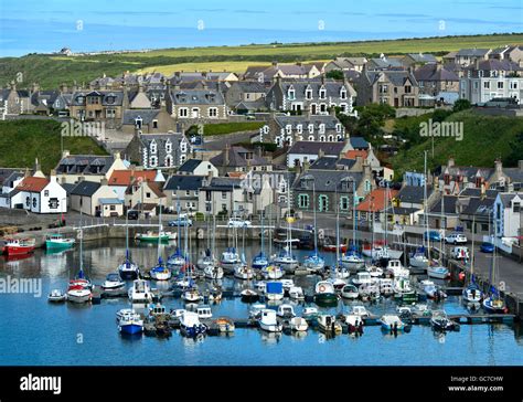 Findochty Harbour with town behind at the Moray Firth, Scotland, Great ...