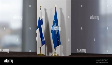 Finland to join NATO. Flag Finland and flag NATO. NATO Summit. 3D work ...