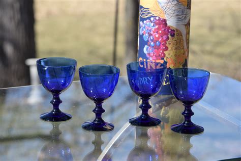 Vintage Cobalt Blue Wine Glasses, Set of 4, Swedish, Nybro Cobalt Blue, Blown Glass, 4 oz Cobalt ...