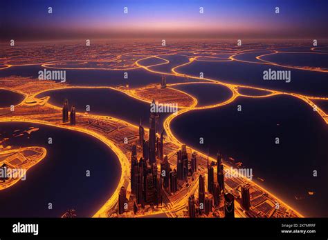 aerial view on Dubai skyscrapers 3d illustration Stock Photo - Alamy