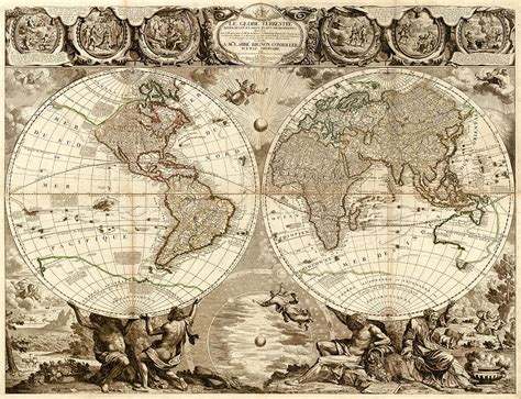 1708 Baptiste Old World Map Print - Antique Style Globe Terrestre Wall Decor by Jean Baptiste ...