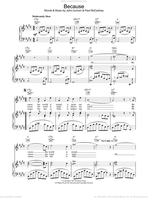 Beatles - Because sheet music for voice, piano or guitar [PDF]