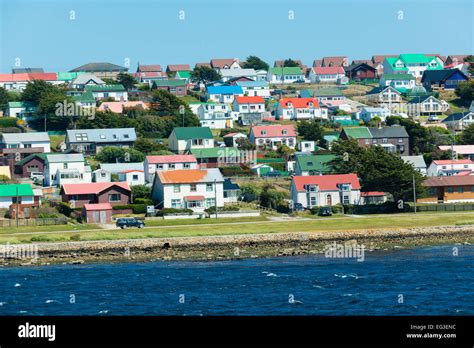 View of Stanley, Falkland Islands capital, from the water, summertime Stock Photo - Alamy