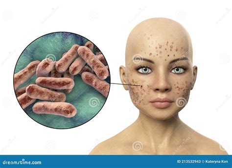 Acne Vulgaris on Skin and Closeup View of Bacteria Stock Illustration - Illustration of ...