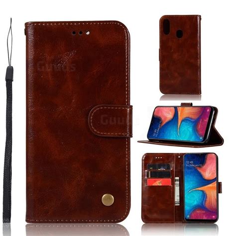 Luxury Retro Leather Wallet Case for Samsung Galaxy A20e - Brown - Galaxy A20e Cases - Guuds ...