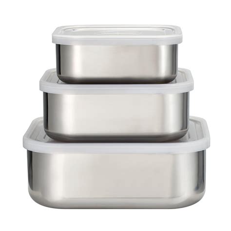 Tramontina 3Pc Stainless Steel Covered Square Container Set - Frosted Lids-80204/019DS - The ...