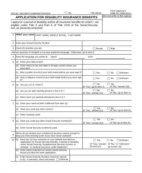 Printable Disability Application