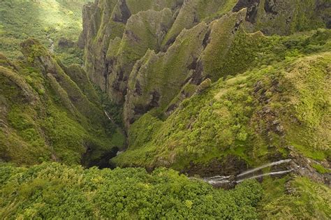 Aerial View Of Green Landscape With Waterfalls, Nuku Hiva ...