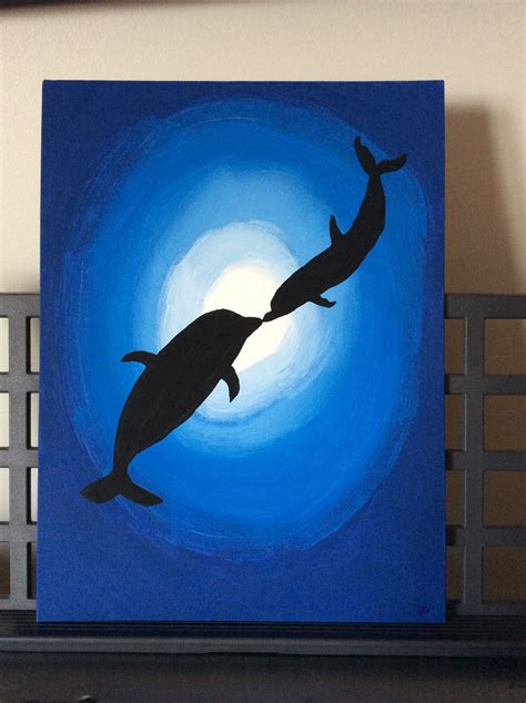 A flat canvas, 12x9 acrylic painting. Perfect for a dolphin lover. Buy this artwork at my page ...