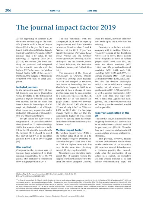 (PDF) The Impact Factor 2019 - Dentistry