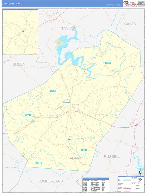 Adair County, KY Zip Code Wall Map Basic Style by MarketMAPS - MapSales