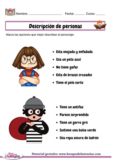 Actividades y fichas sobre DESCRIPCIÓN DE PERSONAS para primaria