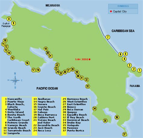 Map of Costa Rica Surf Spots - Surfzone Costa Rica